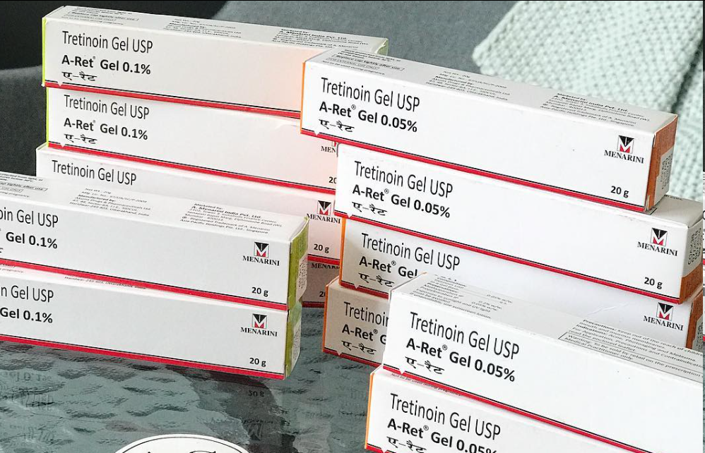 Image of various boxes of Tretinoin Gel USP, with concentrations of 0.1% and 0.